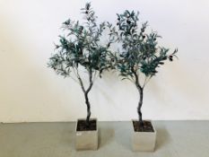 A PAIR OF ARTIFICIAL POTTED OLIVE TREES H 120CM.