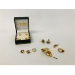 3 X PAIRS OF 9CT GOLD EARRINGS + PAIR OF UNMARKED TRI-COLOURED LEAF DESIGN EARRINGS,