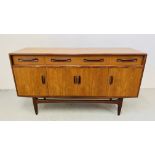 A RETRO G PLAN STYLE THREE DRAWER, FOUR DOOR SIDEBOARD W 152CM, D 46CM, H 84CM.