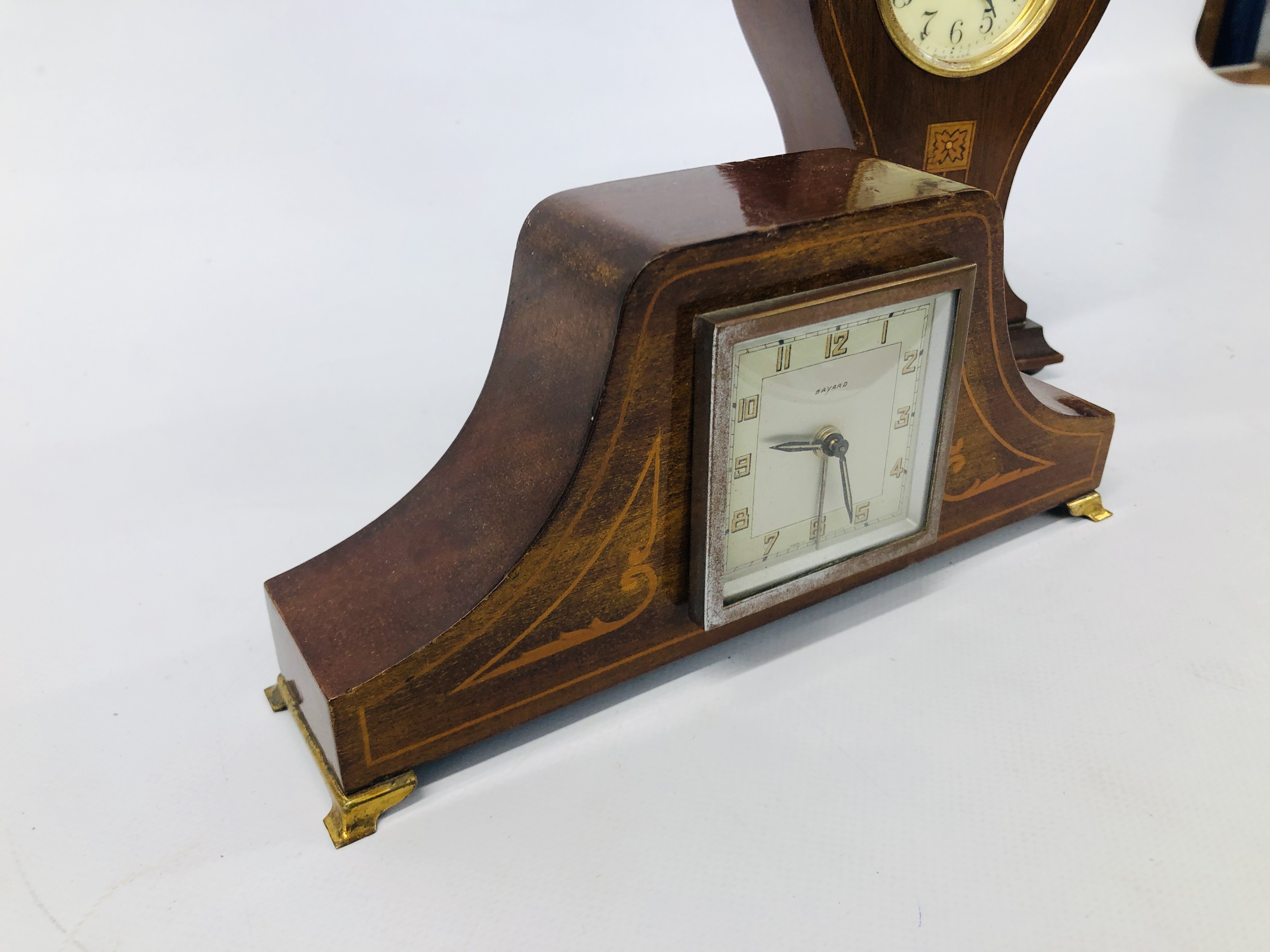 2 X EDWARDIAN INLAID MANTEL CLOCKS TO INCLUDE ONE MARKED BAYARD. - Image 2 of 8