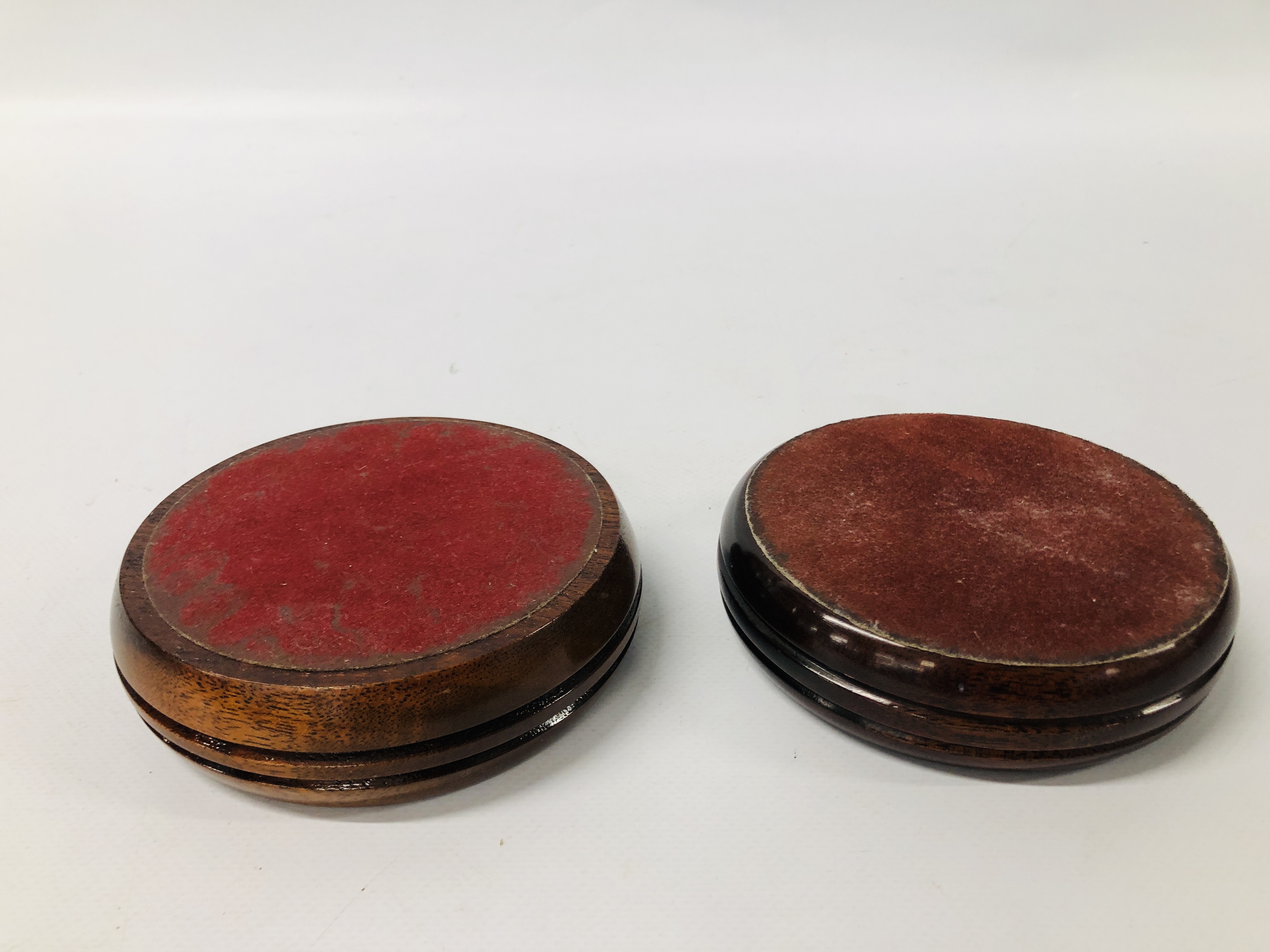 PAIR OF MAHOGANY WINE COASTERS WITH SILVER DISC INSERTS. - Image 7 of 7