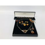 COLLECTION OF HAND CRAFTED SILVER AND AMBER SET JEWELLERY TO INCLUDE HEART NECKLACE AND BRACELET,