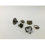 SIX ASSORTED VINTAGE SILVER MARCASITE RINGS