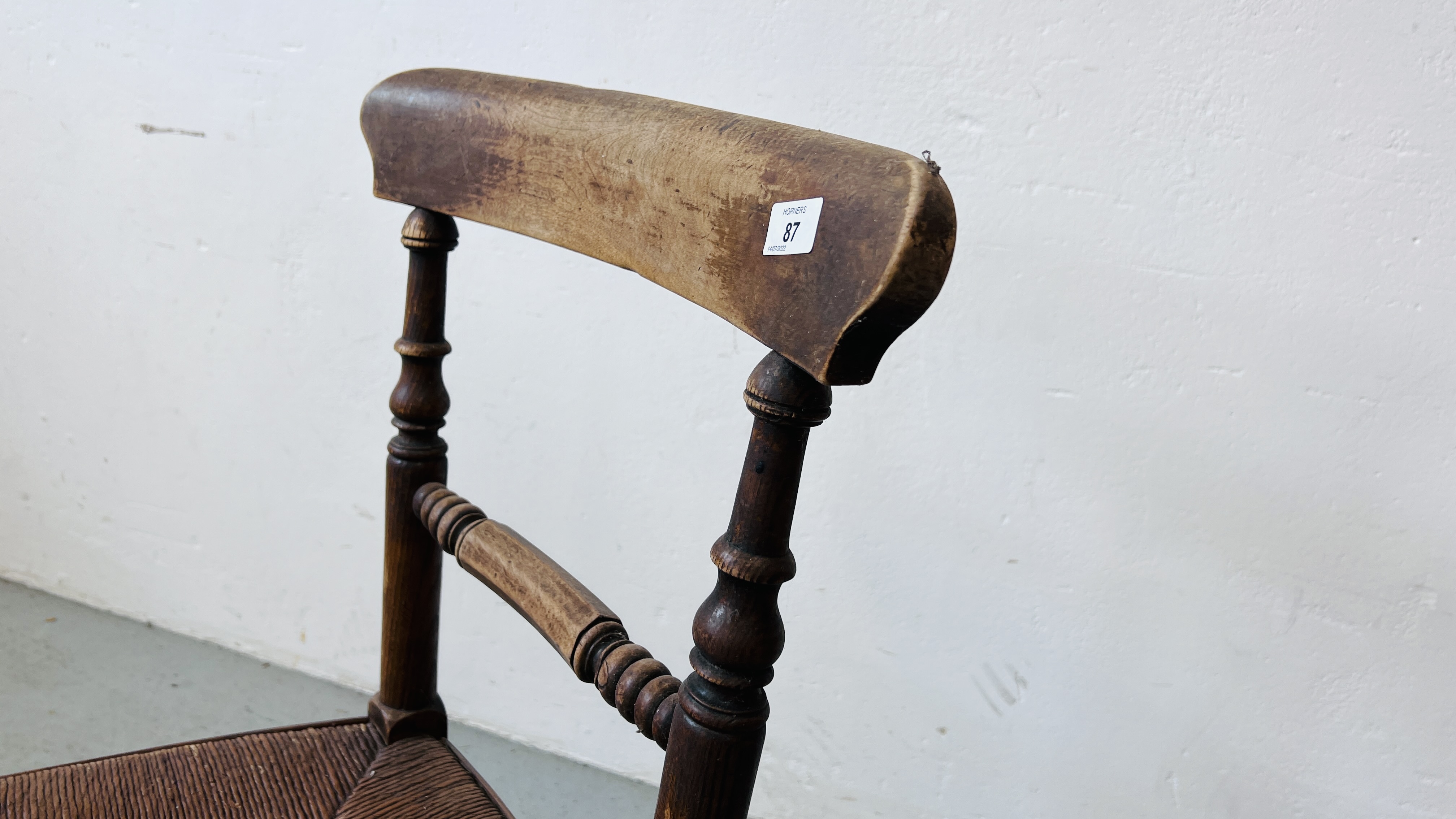 VICTORIAN OAK ROCKING CHAIR WITH REEDED SEAT. - Image 5 of 6