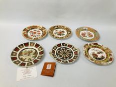 COLLECTION OF SIX ROYAL CROWN DERBY PLATES TO INCLUDE TWO IMARI, CHRYSANTHEMUM GOLDEN PEONY,