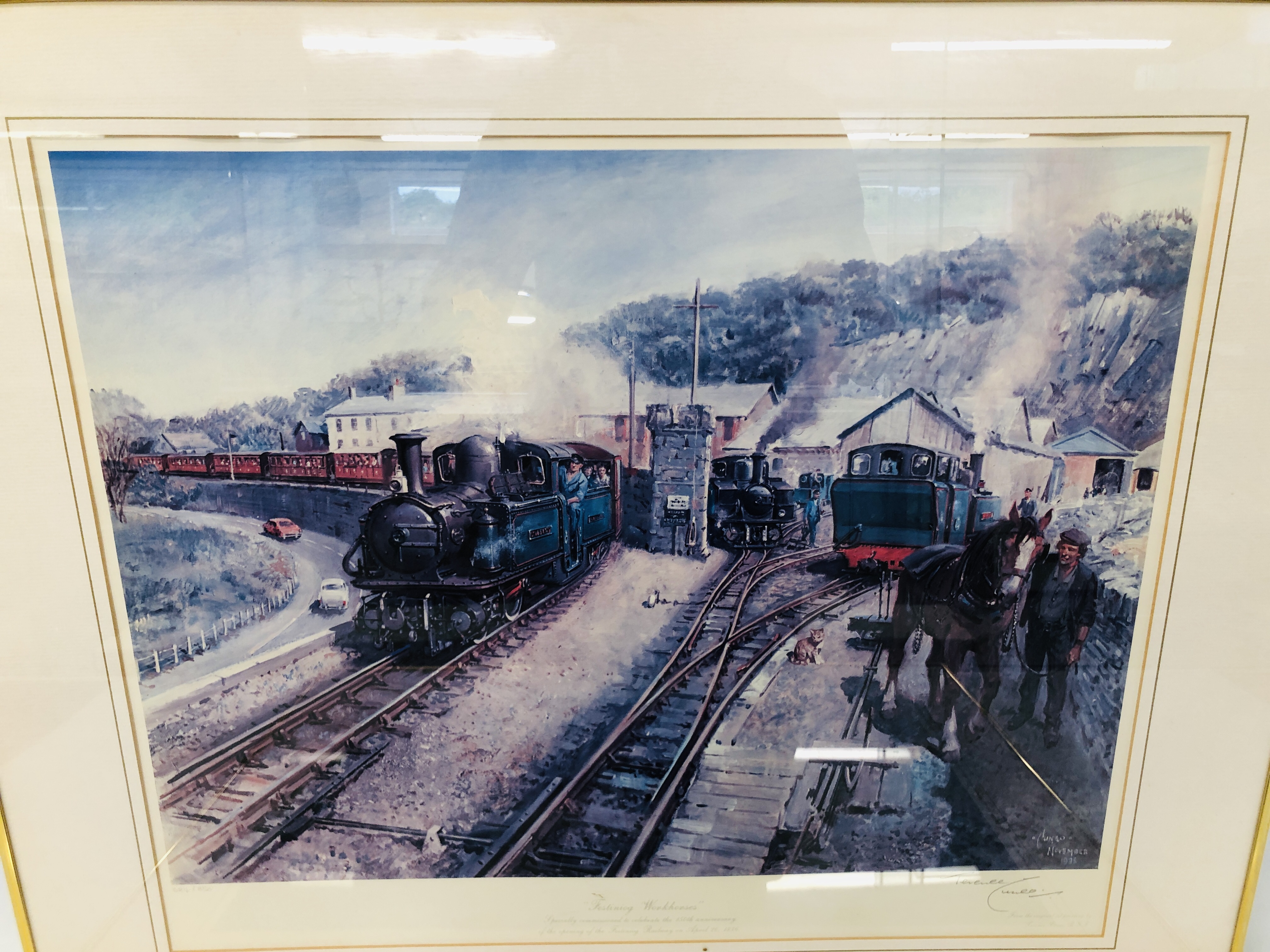 A FRAMED AND MOUNTED PRINT OF "FESTINIOG WORK HORSES" BEARING SIGNATURE TERENCE CUNEO ALONG WITH A - Image 2 of 8