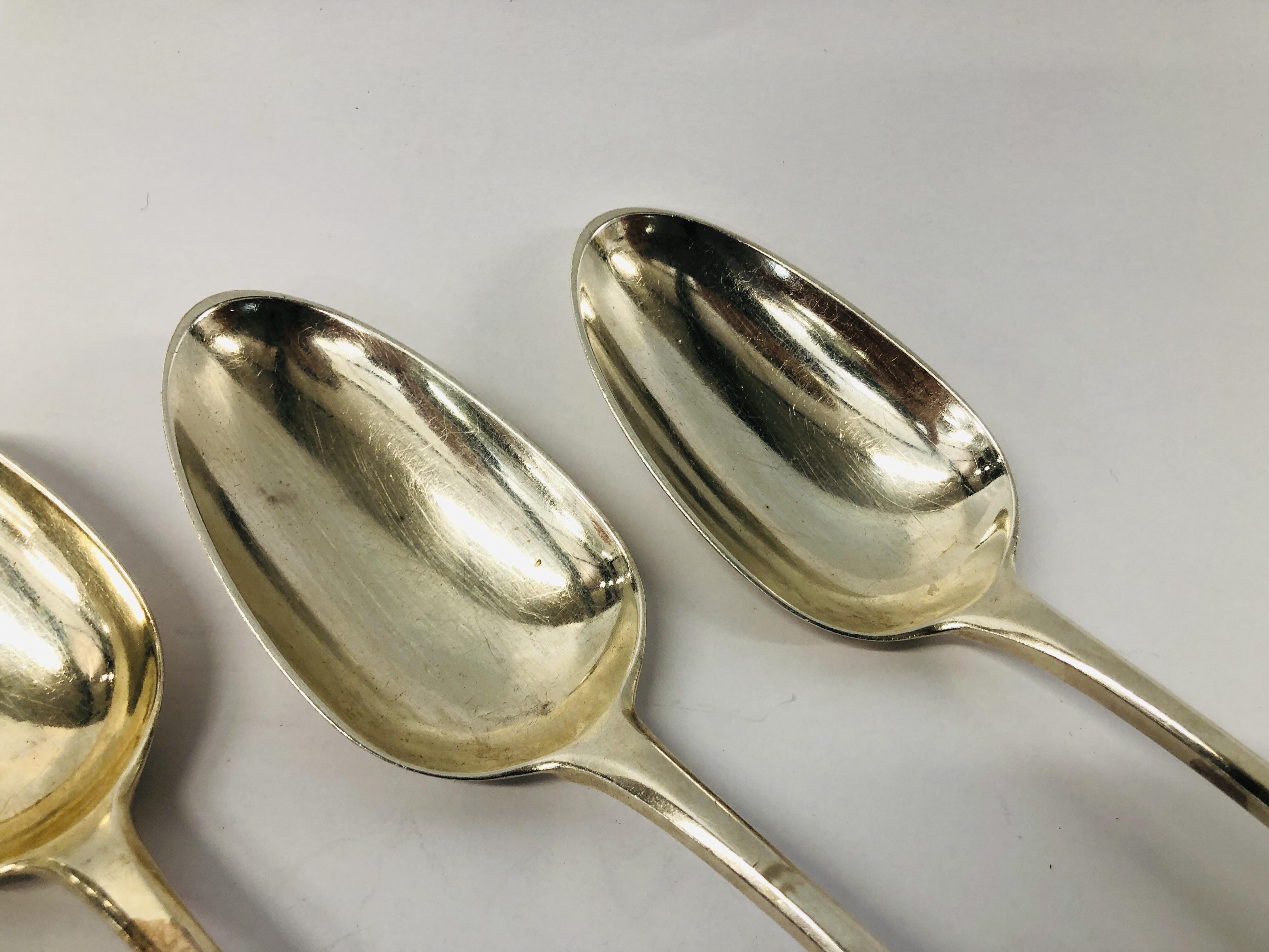 FOUR ANTIQUE STERLING SILVER OLD ENGLISH PATTERN SERVING SPOONS, - Image 3 of 8