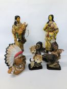5 X VARIOUS RED INDIAN STATUES AND BUSTS.