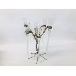 DECORATIVE DESIGNER EPERGNE, WITH 8 CLEAR GLASS INSERTS, TOTAL HEIGHT 47CM, GLASSES AVERAGE 34CM.