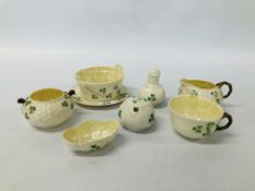 COLLECTION OF EIGHT PIECES OF BELLEEK TO INCLUDE CUP AND SAUCER, PEPPER POT ETC.