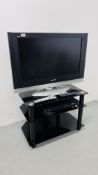 PANASONIC 32 INCH TV COMPLETE WITH PANASONIC DVD VIDEO COMBO AND MODERN BLACK GLASS STAND - SOLD AS
