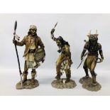 3 X "THE LEONARDO COLLECTION" RED INDIANS TO INCLUDE WAR DANCE, GERONIMO AND MEDICINE MAN.