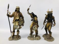 3 X "THE LEONARDO COLLECTION" RED INDIANS TO INCLUDE WAR DANCE, GERONIMO AND MEDICINE MAN.