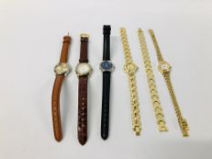 FIVE ASSORTED LADIES BRANDED WRIST WATCHES AND A BRACELET