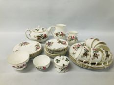 33 PIECES OF WEDGWOOD "SANDON" BONE CHINA INCLUDING TEAPOT, SUGAR BOWL, DINNER PLATES, TEACUPS, ETC.