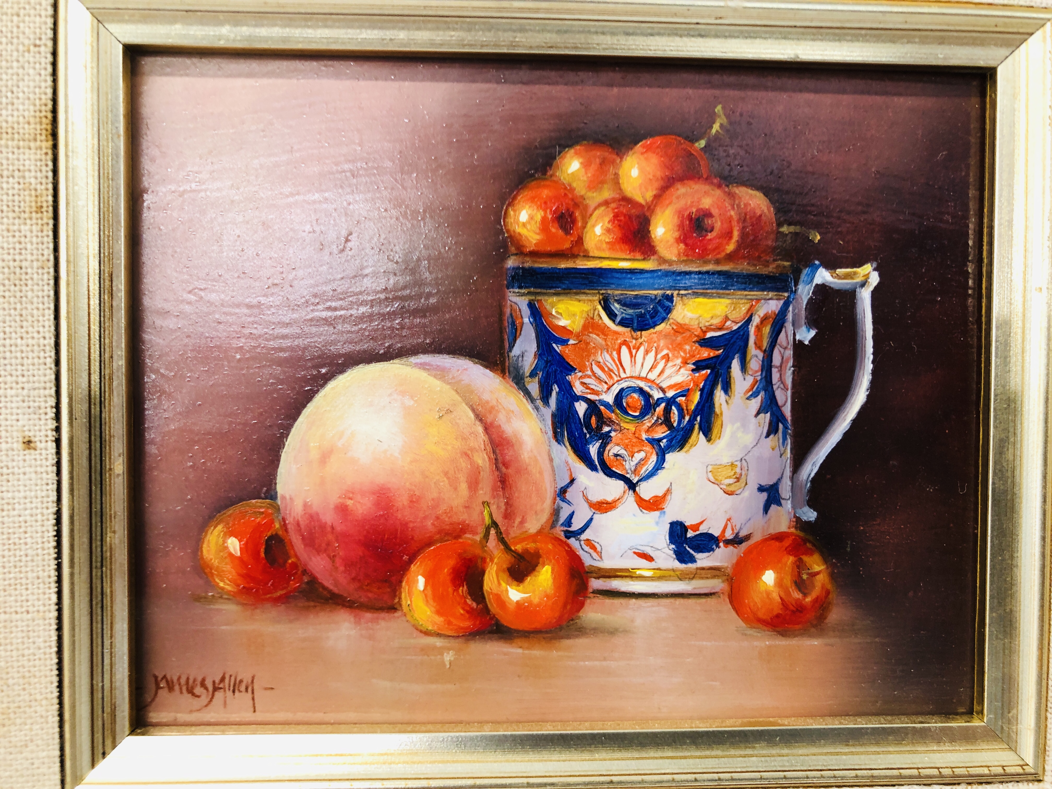 TWO FRAMED AND MOUNTED OIL ON BOARD STILL LIFE'S BEARING SIGNATURE JAMES ALLEN. - Image 6 of 9