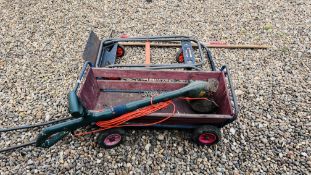 HAGS GARDEN TROLLEY ALONG WITH VARIOUS GARDEN TOOLS,