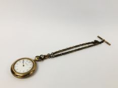 VINTAGE POCKET WATCH MARKED WALTHAM WITH ENAMELLED DIAL ON A ORNATE WATCH CHAIN