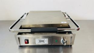 A BUFFALO STAINLESS STEEL COMMERCIAL LARGE RIB TOP CONTACT GRILL MODEL FC382-O2 - SOLD AS SEEN