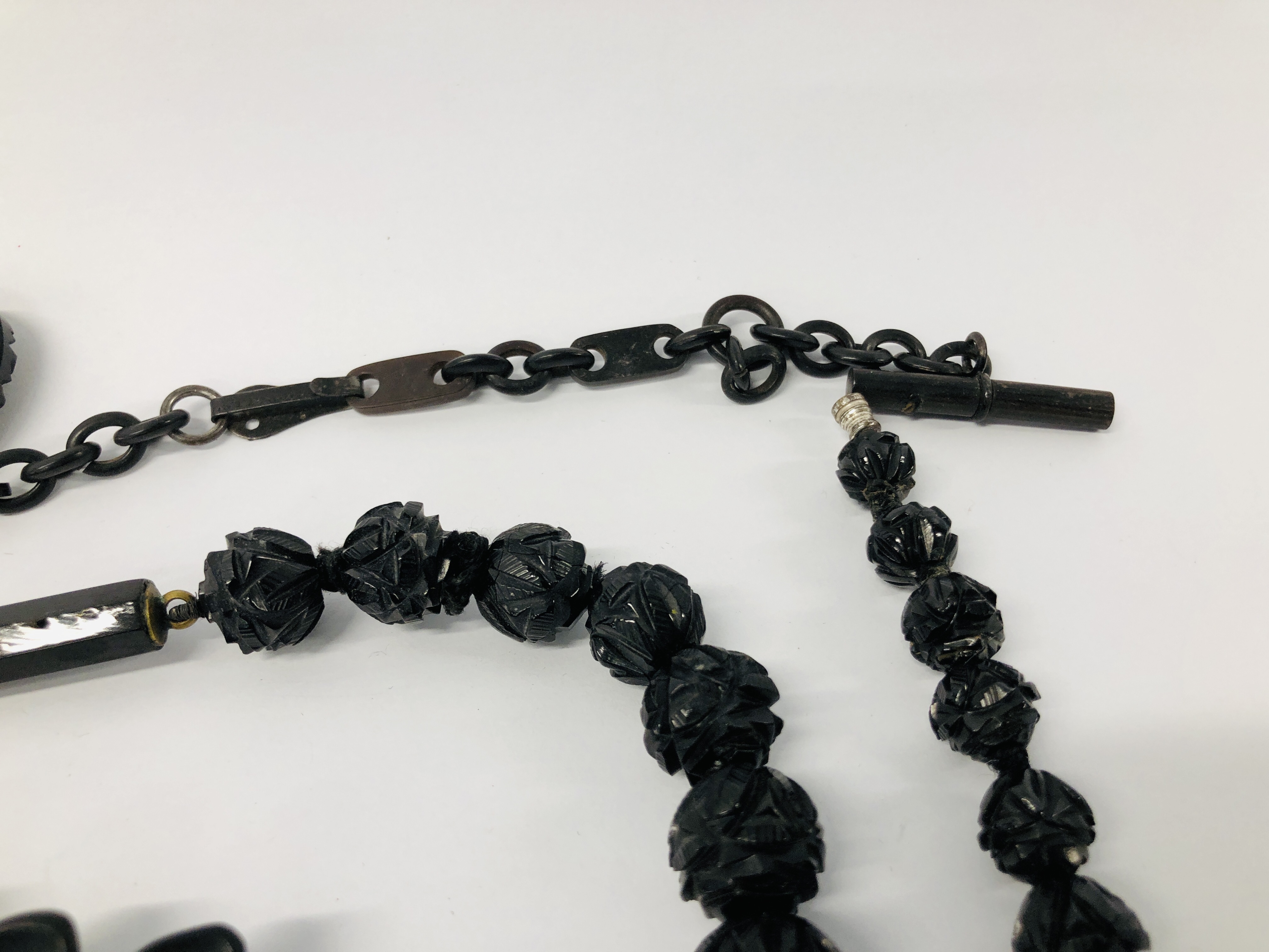 TWO VICTORIAN BLACK BEADED NECKLACES, PAIR OF EARRINGS, - Image 5 of 7