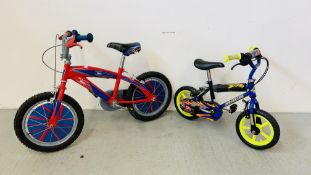 2 CHILDS BICYCLES TO INCLUDE "BLUE THUNDER" AND "THE AMAZING SPIDERMAN" - SOLD AS SEEN
