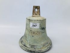 AN ANTIQUE BRASS BELL DATED 1834 WITH CREST