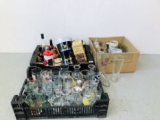3 X BOXES OF BREWERIANA TO INCLUDE ADVERTISING GLASSES AND TANKARDS, GERMAN STEINS,