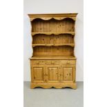 A PINE WELSH DRESSER WIDTH 122CM. DEPTH 41CM. HEIGHT 192CM.