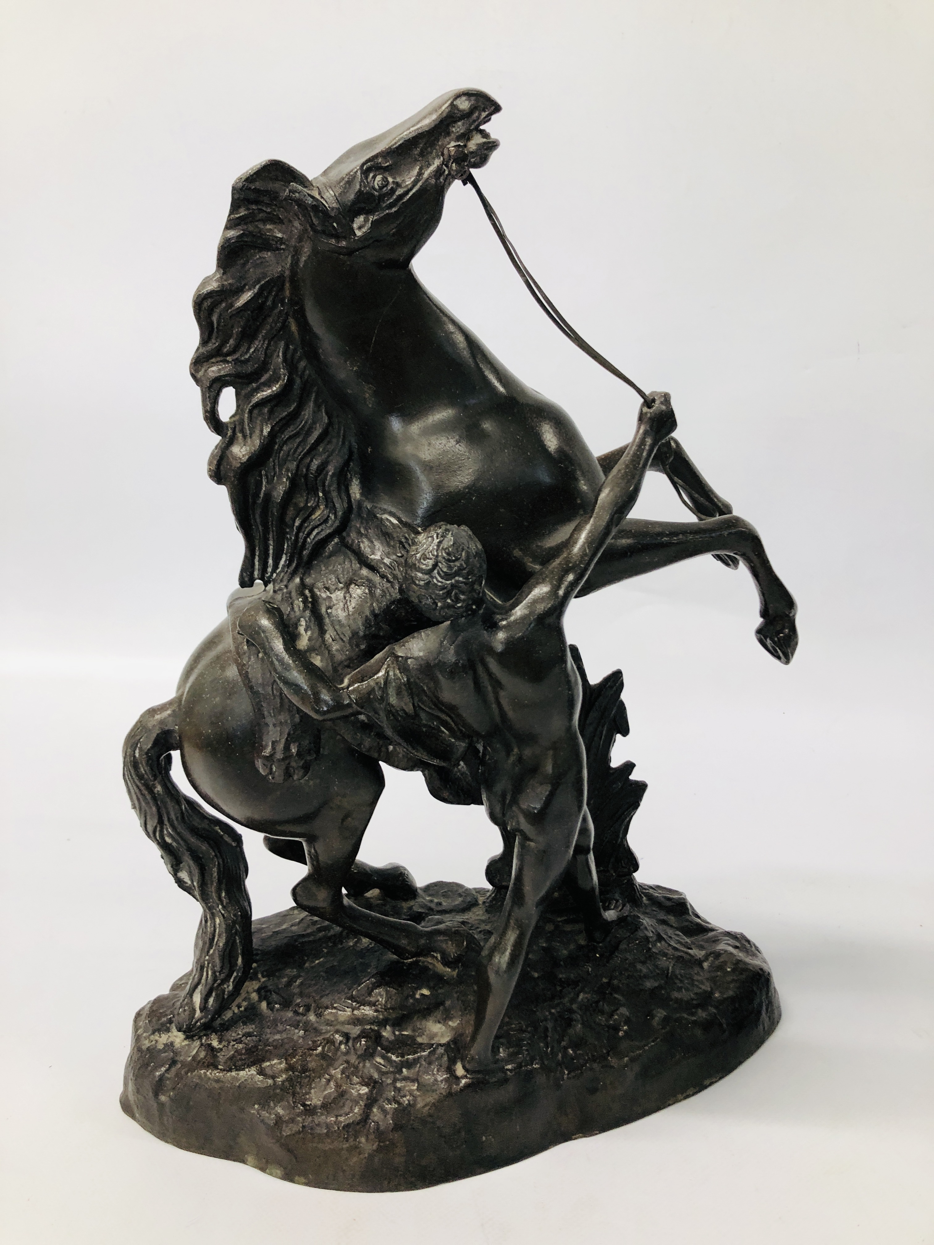 PAIR OF IMPRESSIVE SPELTER REARING HORSES HEIGHT 40CM. - Image 2 of 6