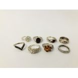 8 X ASSORTED SILVER RINGS.