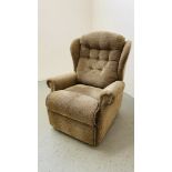 A SHERBOURNE NUTMEG UPHOLSTERED ELECTRICALLY ADJUSTABLE RISE AND RECLINER EASY CHAIR - SOLD AS SEEN.