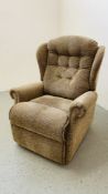 A SHERBOURNE NUTMEG UPHOLSTERED ELECTRICALLY ADJUSTABLE RISE AND RECLINER EASY CHAIR - SOLD AS SEEN.