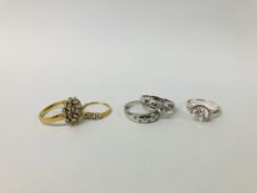 FIVE DESIGNER SILVER STONE SET RINGS