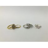 FIVE DESIGNER SILVER STONE SET RINGS