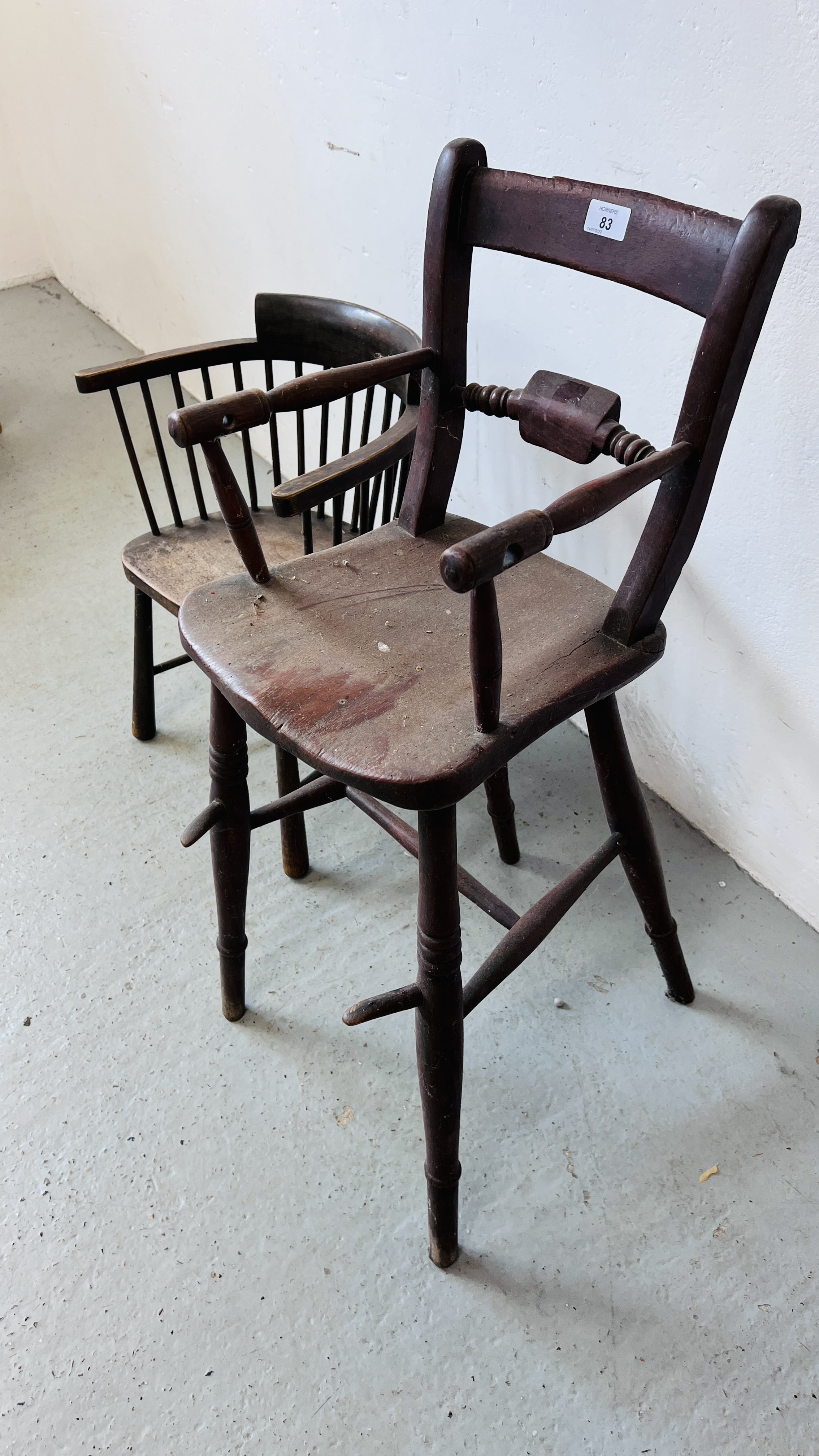 VINTAGE VICTORIAN HARDWOOD HIGHCHAIR ALONG WITH A LIBERTY STYLE CHILD'S CHAIR. - Image 8 of 8