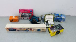 A COLLECTION OF WORKSHOP POWER TOOLS TO INCLUDE POWERCRAFT 600 WATT ELECTRIC PLANER,