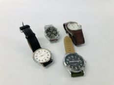 FOUR GENTS DESIGNER BRANDED WRIST WATCHES TO INCLUDE MARKED DIESEL, ETC.