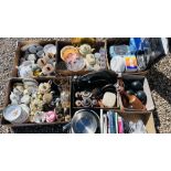 7 X BOXES OF ASSORTED HOUSEHOLD SUNDRIES TO INCLUDE METAL WARES, DECORATIVE CHINA, ELECTRIC HEATERS,