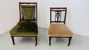 TWO EDWARDIAN MAHOGANY PARLOUR CHAIRS