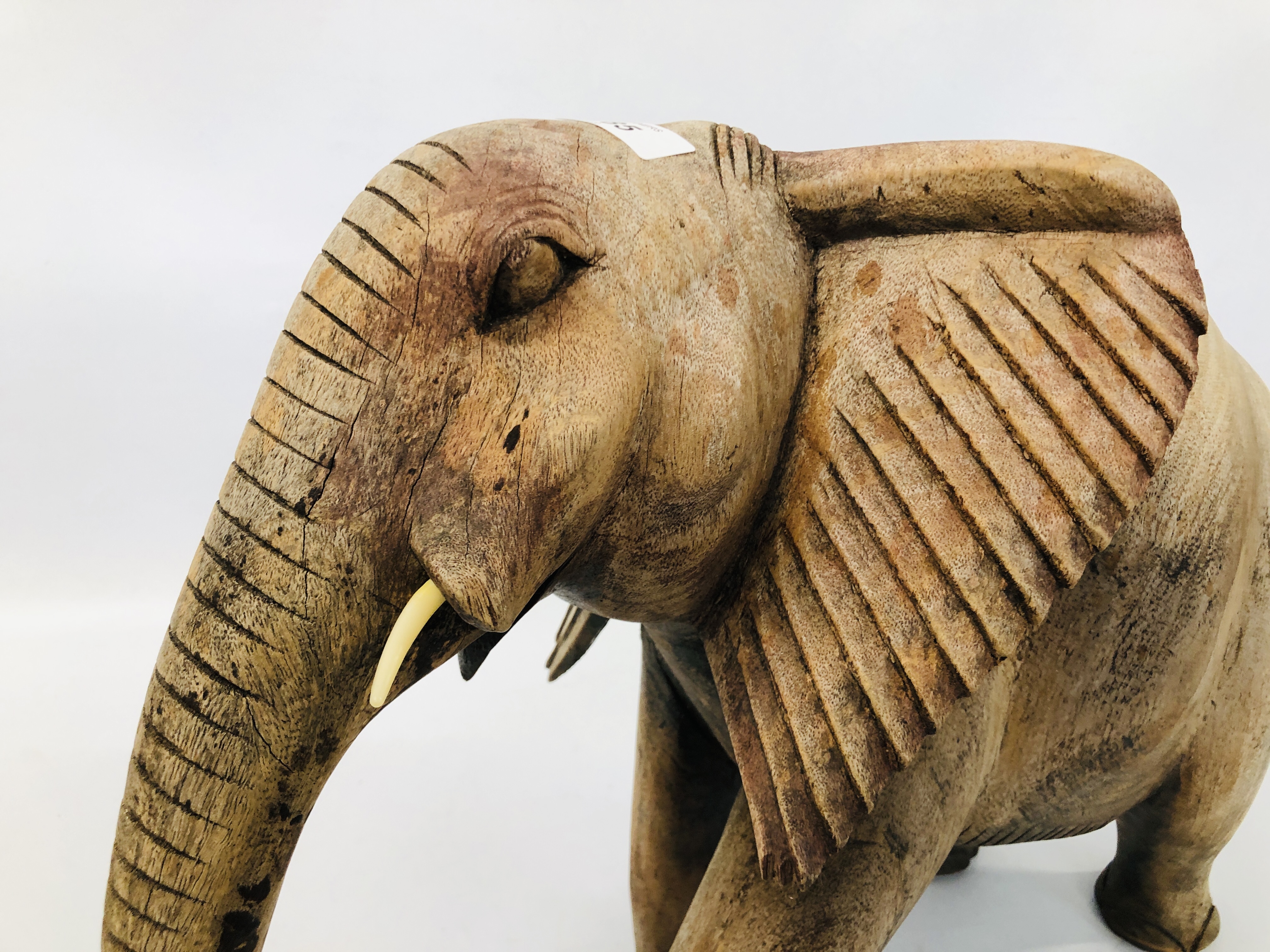 LARGE HARDWOOD ELEPHANT CARVING H 40CM X L 53CM. - Image 2 of 4