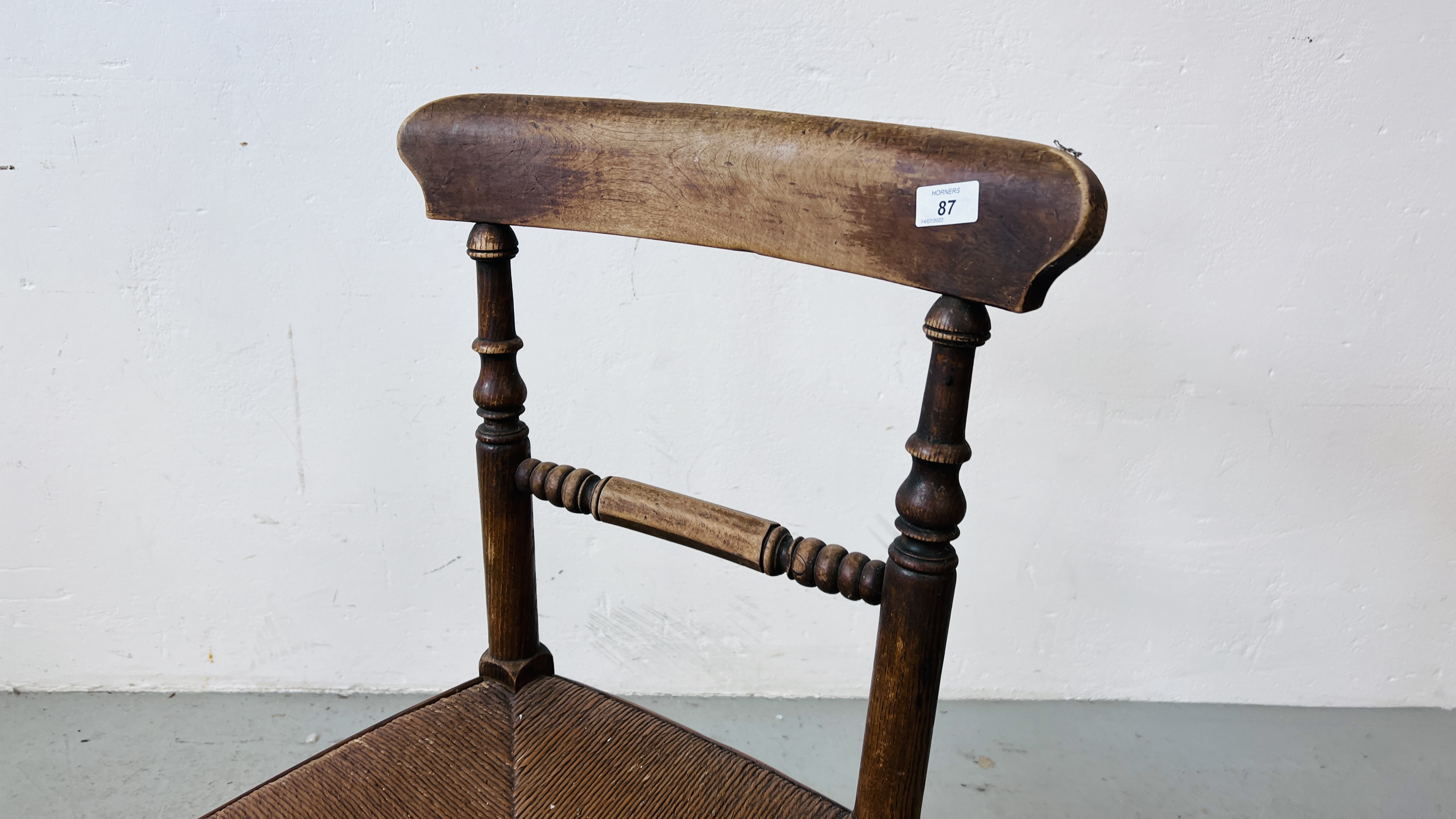 VICTORIAN OAK ROCKING CHAIR WITH REEDED SEAT. - Image 2 of 6