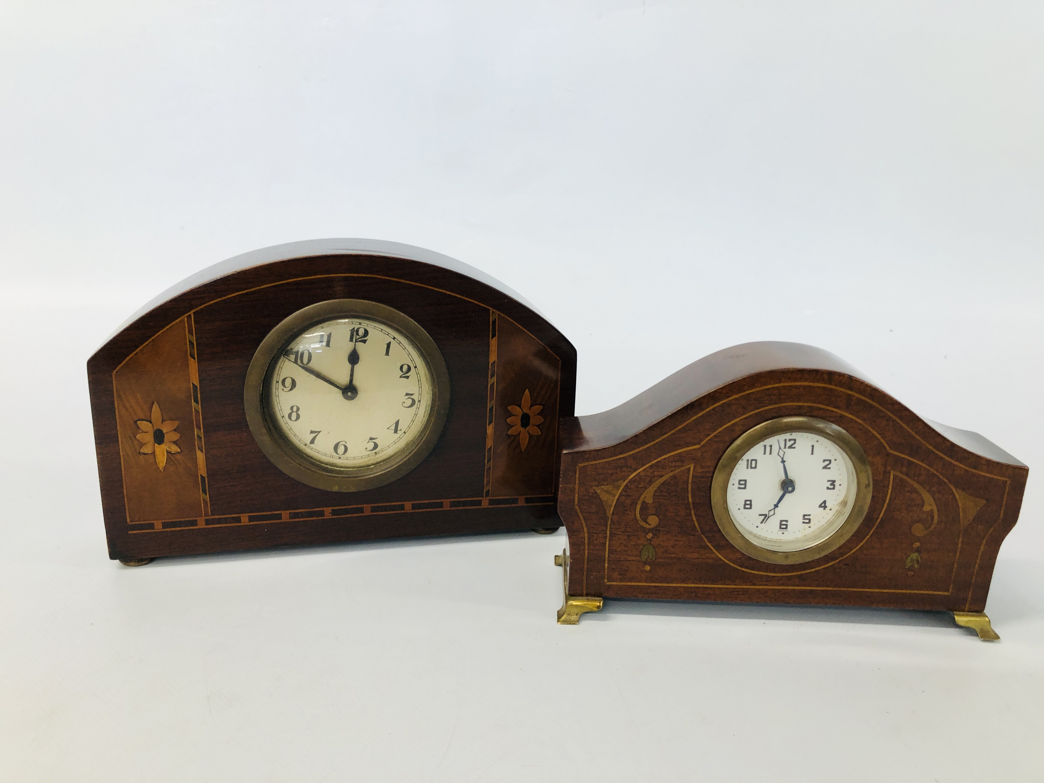 2 X EDWARDIAN INLAID MANTEL CLOCKS.