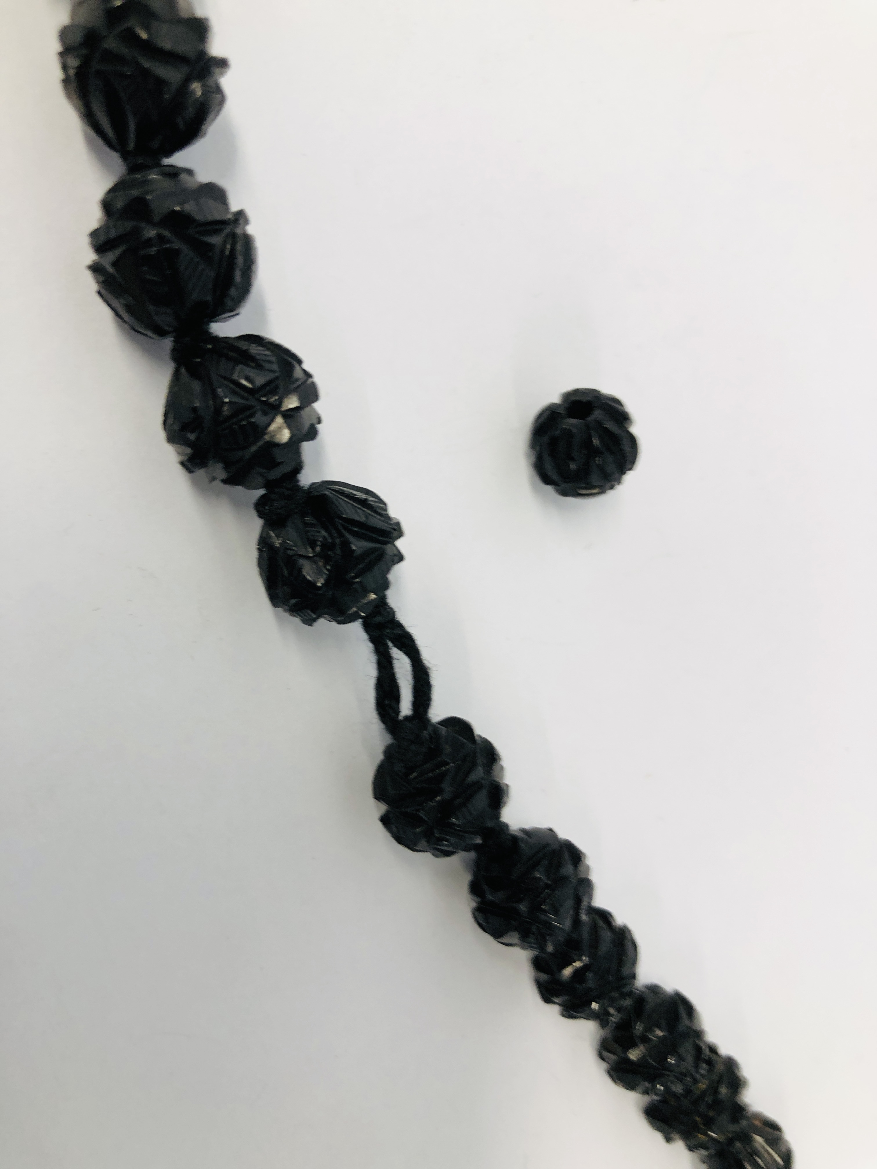 TWO VICTORIAN BLACK BEADED NECKLACES, PAIR OF EARRINGS, - Image 7 of 7
