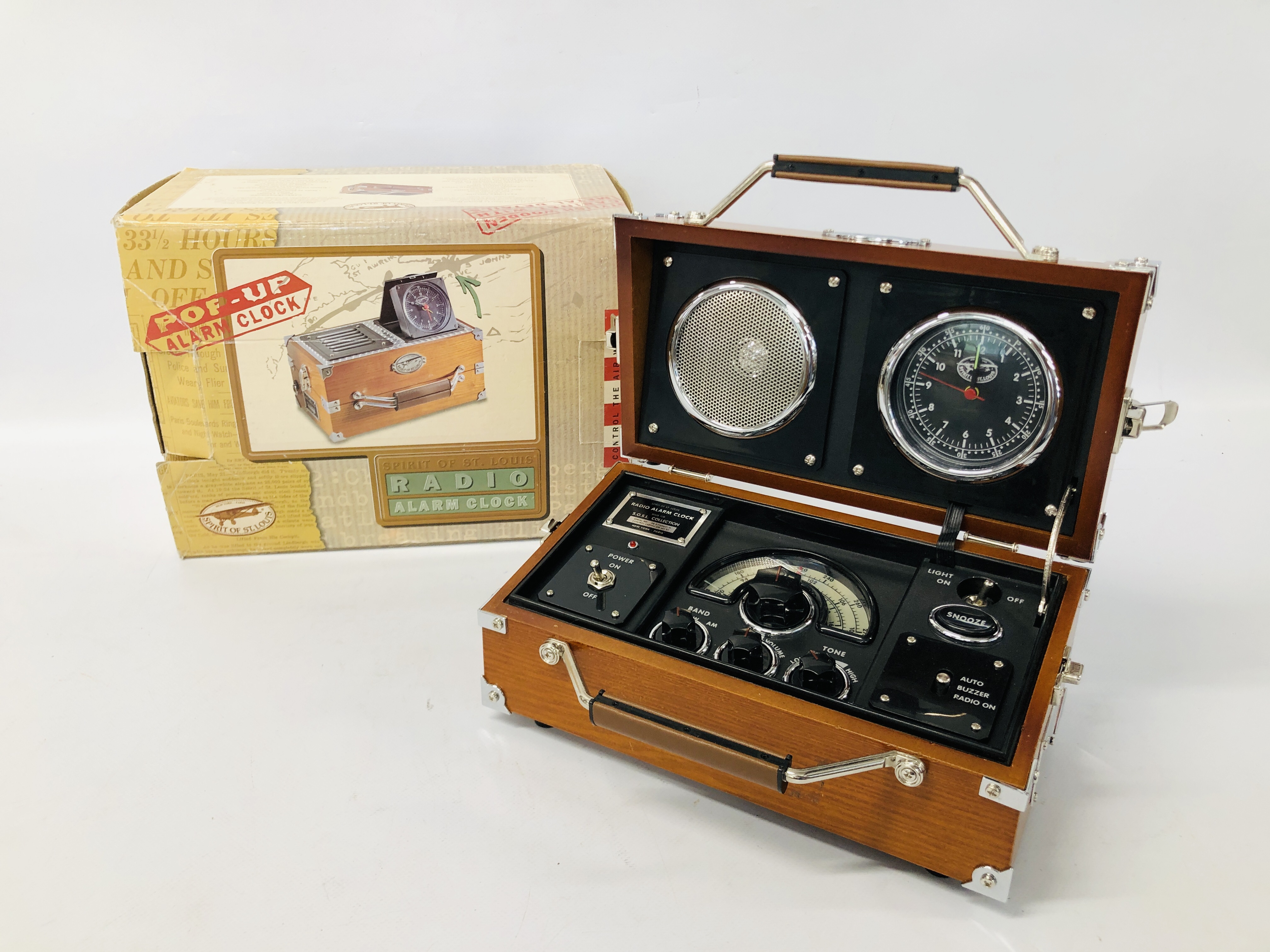 A SPIRIT OF ST LOUIS RADIO ALARM CLOCK MADE FOR S.O.S.L COLLECTION IN ORIGINAL BOX - SOLD AS SEEN.