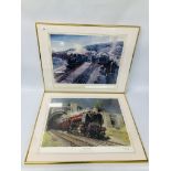 A FRAMED AND MOUNTED PRINT OF "FESTINIOG WORK HORSES" BEARING SIGNATURE TERENCE CUNEO ALONG WITH A