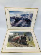 A FRAMED AND MOUNTED PRINT OF "FESTINIOG WORK HORSES" BEARING SIGNATURE TERENCE CUNEO ALONG WITH A