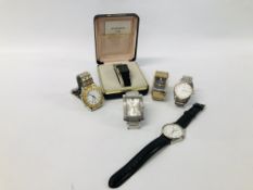 VINTAGE WOODEN BOX TO INCLUDE SIX DESIGNER BRANDED GENTS WRIST TO INCLUDE CASIO, BOXED CITIZEN, ETC.