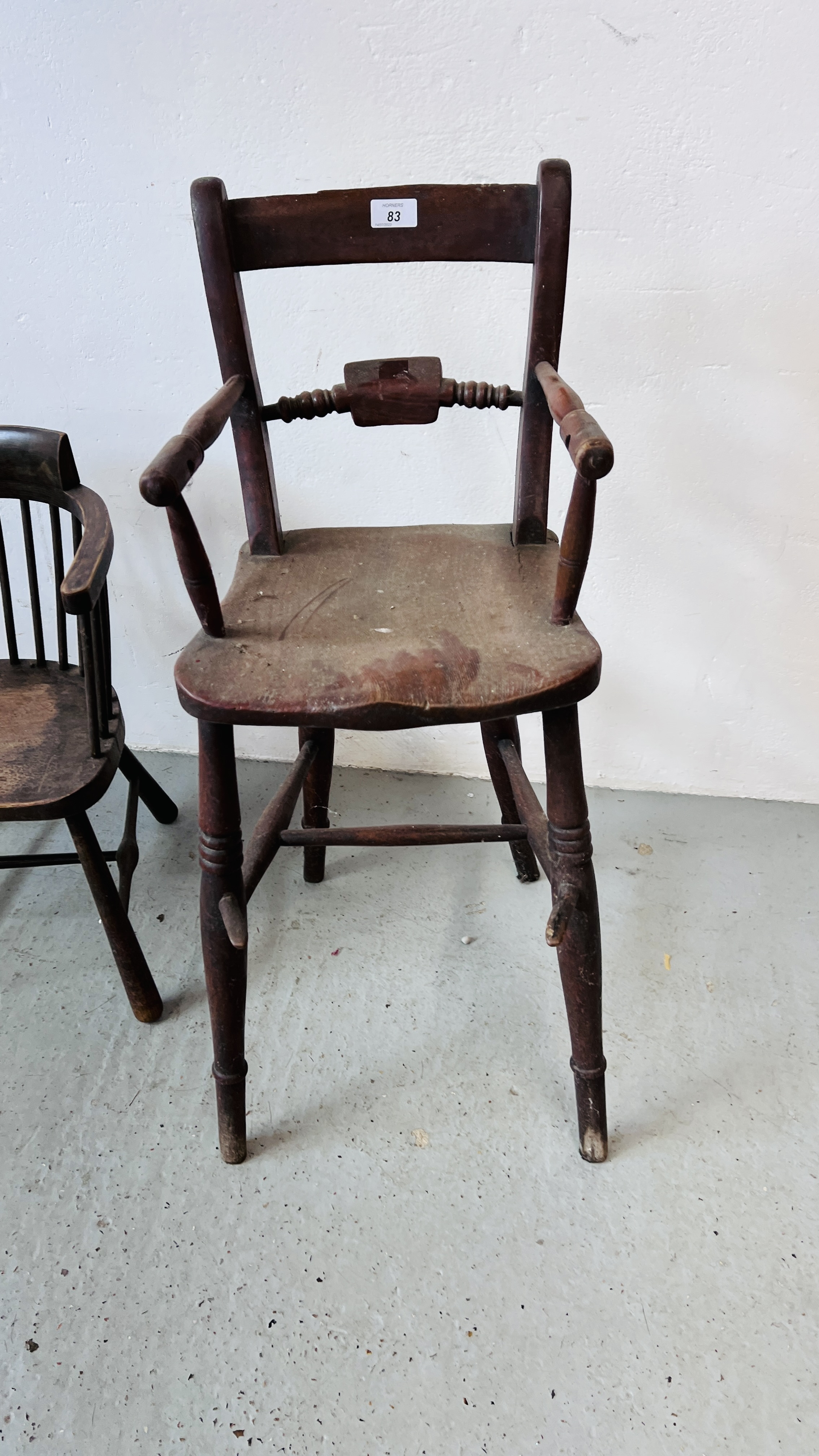 VINTAGE VICTORIAN HARDWOOD HIGHCHAIR ALONG WITH A LIBERTY STYLE CHILD'S CHAIR. - Image 2 of 8