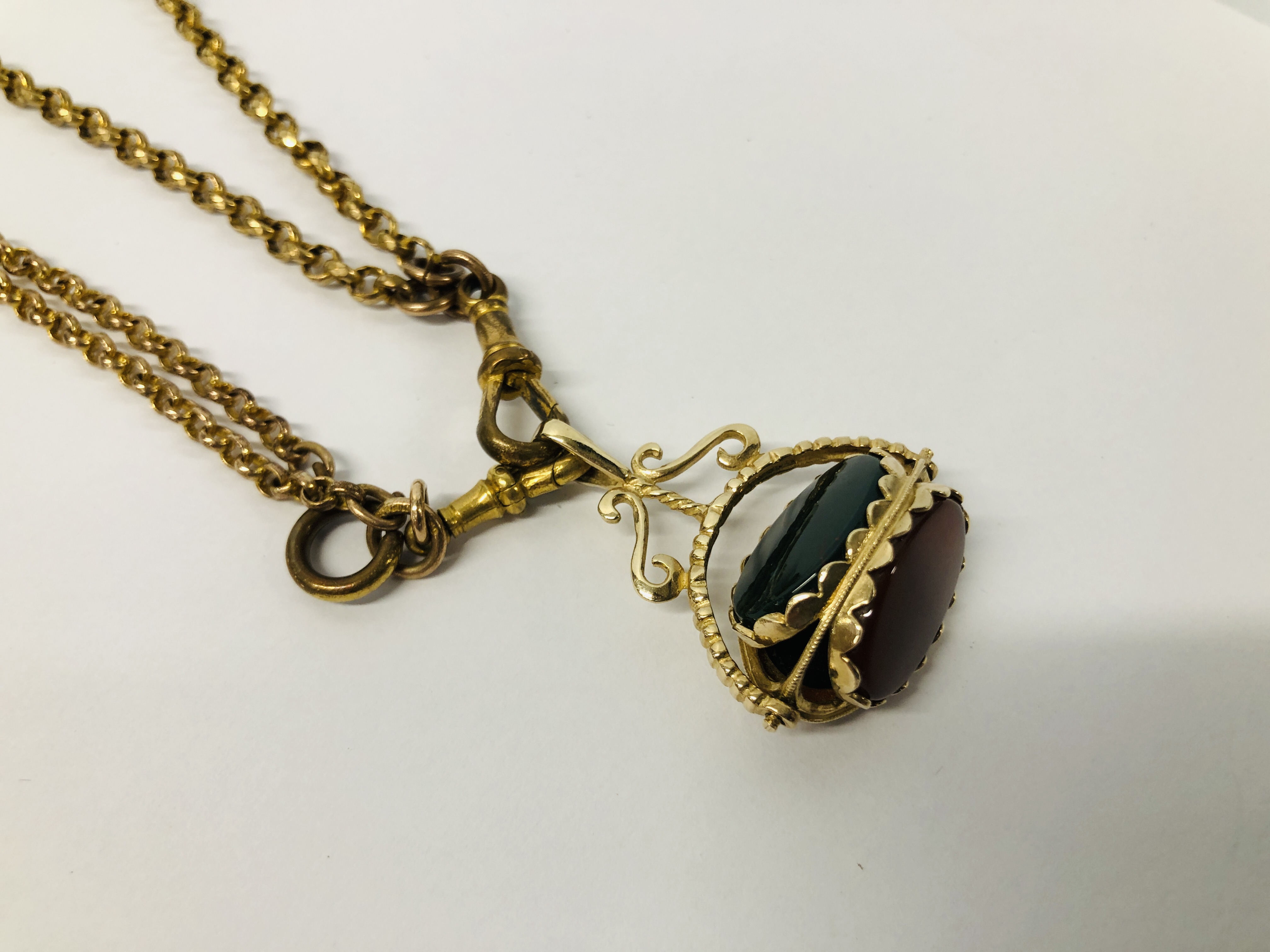 A 9CT GOLD REVOLVING FOB SET WITH BLOODSTONE, - Image 2 of 12