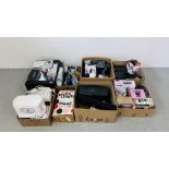 SEVEN BOXES ASSORTED HOUSEHOLD ELECTRICALS TO INCLUDE HAIR DRYER, PHILIPS PORTABLE DVD PLAYER,